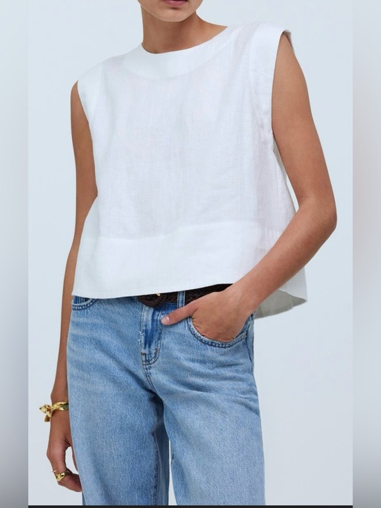 Madewell Tops - Madewell White Sleeveless 100% Linen-Blend Boxy Tank